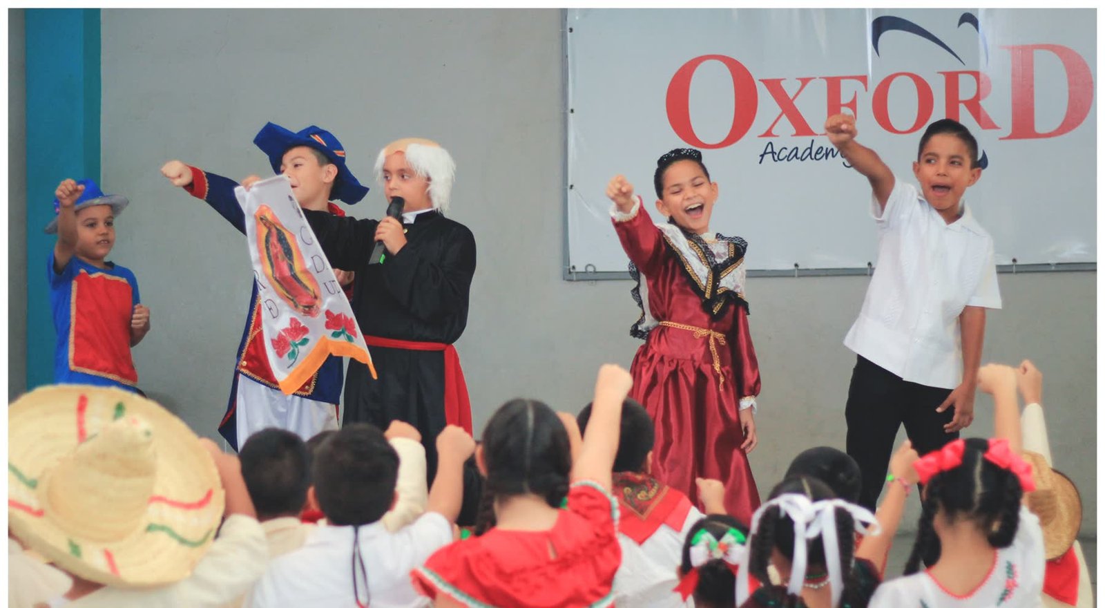 Students performing in a school theatre production