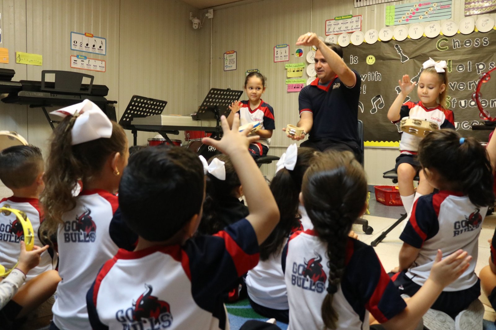 Students singing together in music class