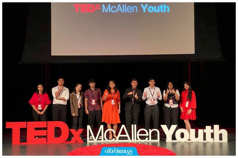 Oxfordian students on stage at a TEDx event