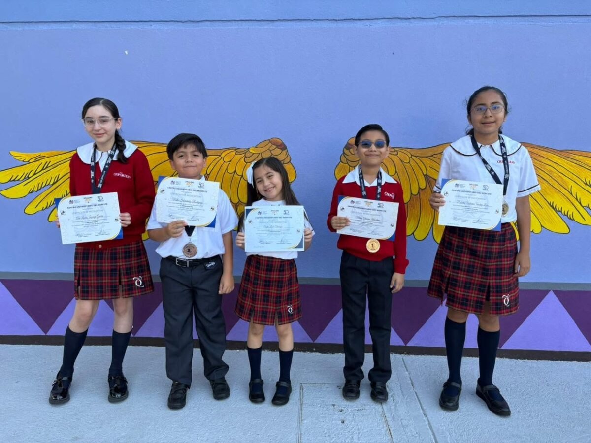 Las Quintas spelling bee finalists with their certificates